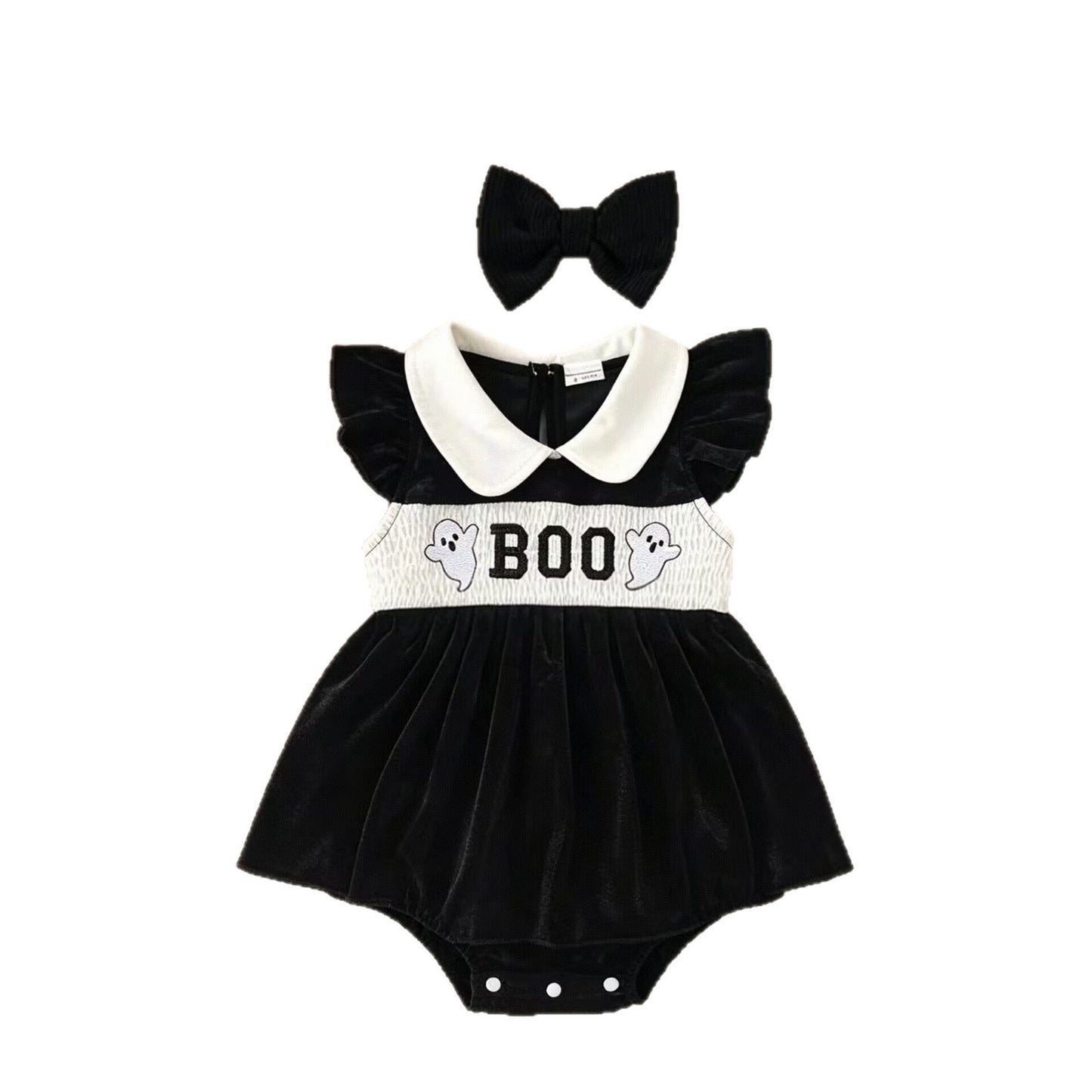 Baby Ghost Print Princess Romper Halloween Outfit for Newborns, Infant Bodysuit Crawling Clothes