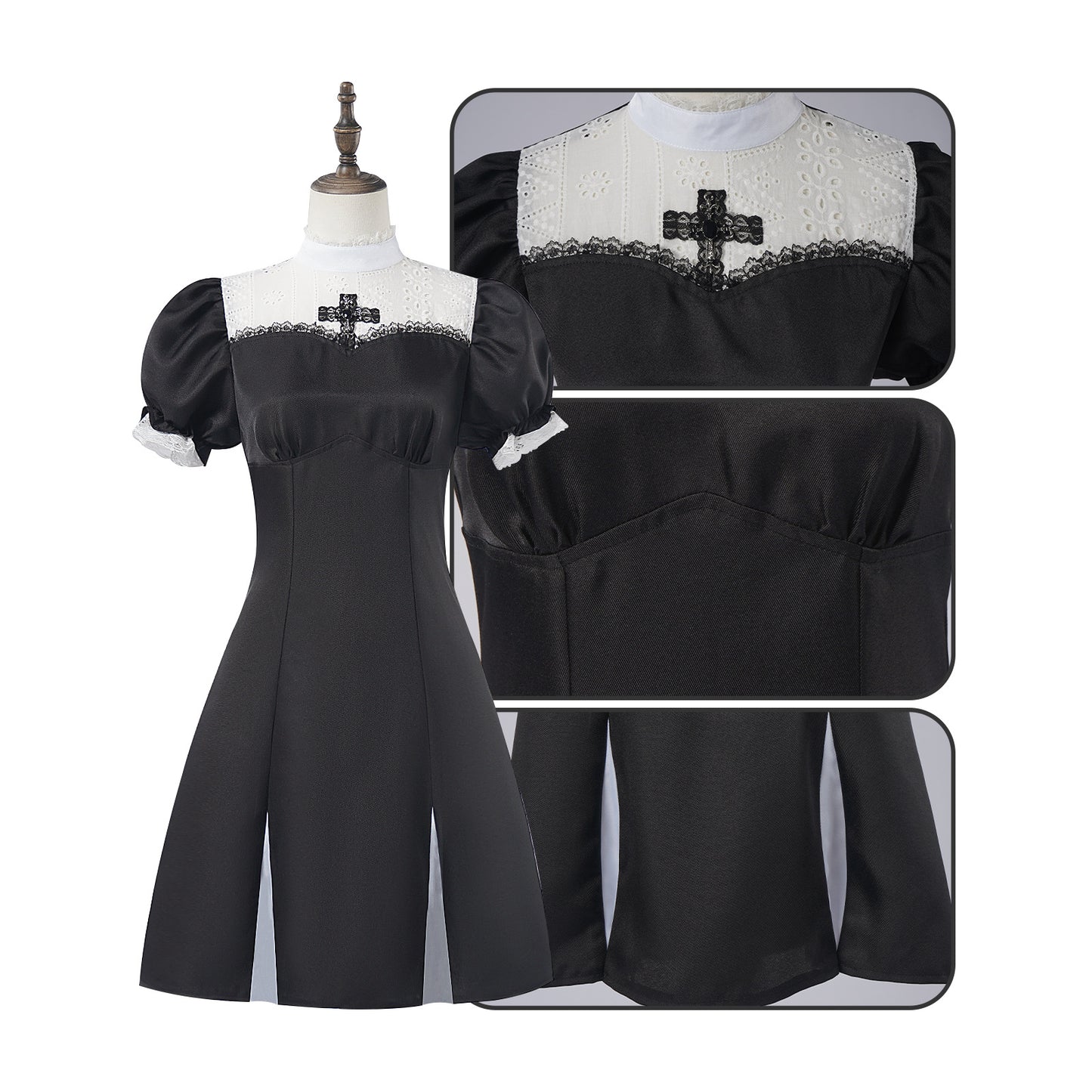 Halloween Cosplay Classic Cross Nun Fitted Dress Cosplay Nun