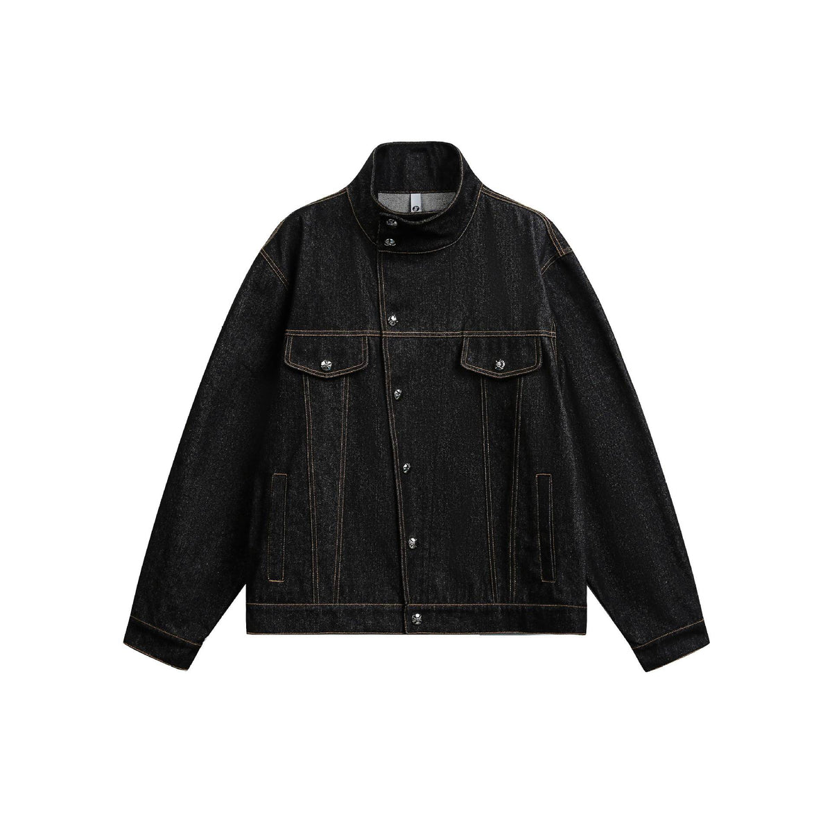 Irregular Slant Neck Short Denim Jacket for Men, Vintage Loose Fit Style
