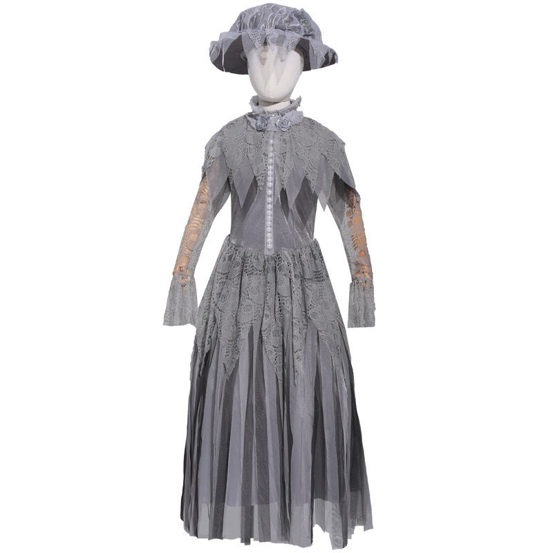 Halloween Ghost Princess Cosplay Skeleton Bride Costume Victorian Era Children's Ball Gown Dress