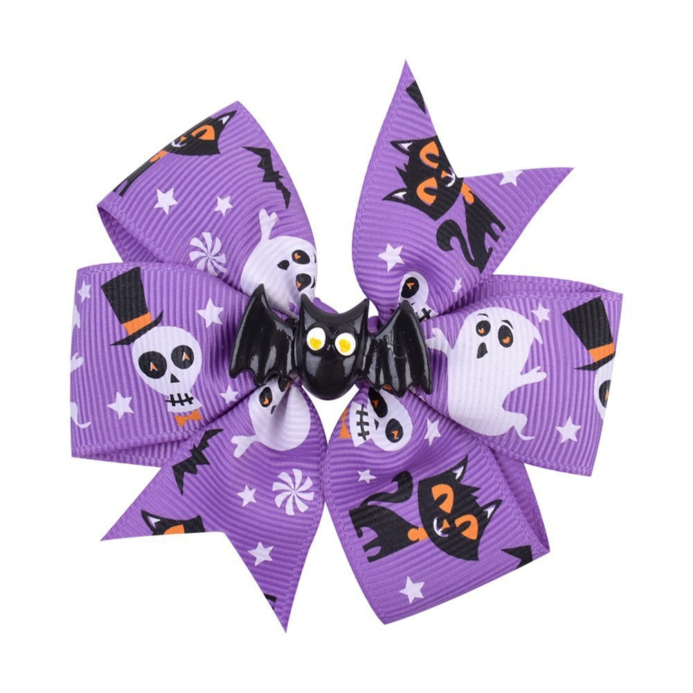 Halloween Accessories Pumpkin Lantern Black Bat Ghost Print Bow One Size Adult Hair Clip