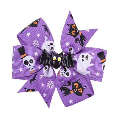 Halloween Accessories Pumpkin Lantern Black Bat Ghost Print Bow One Size Adult Hair Clip