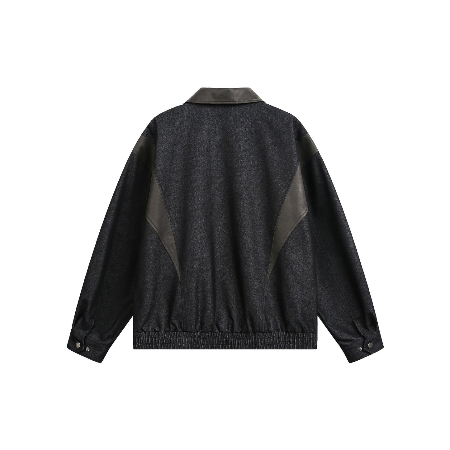 Loose PU Leather Patchwork Stand Collar Color-blocked Original Denim Jacket for Men