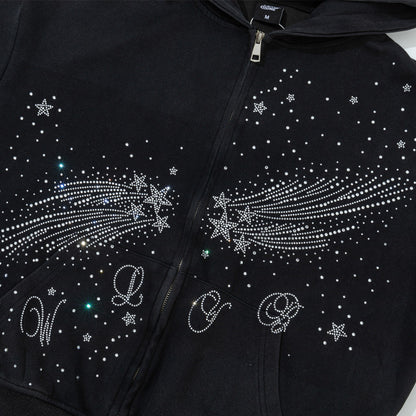 Starry Sky Hot Diamond Hooded Cardigan Sweatshirt
