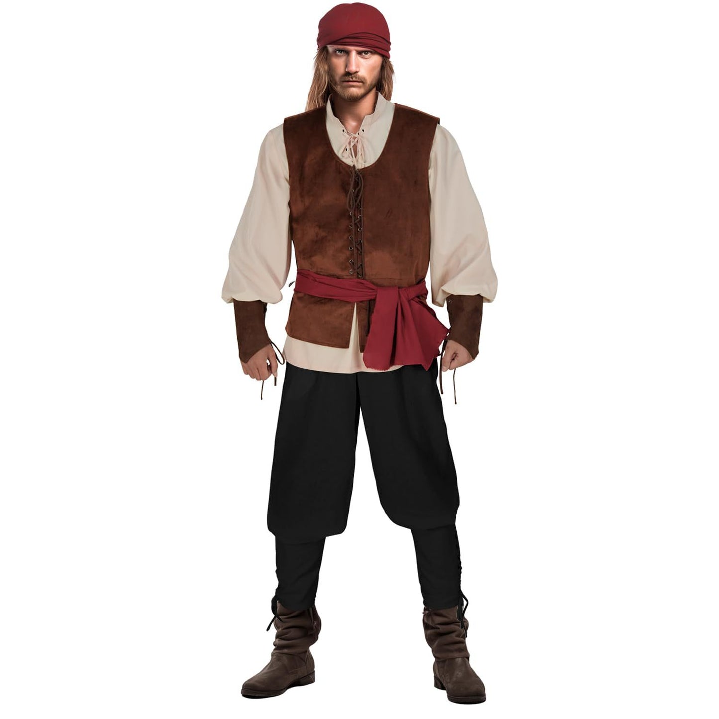Halloween Caribbean Pirate Renaissance Medieval Vest Adult Pirate Costume Stage Performance Outfit