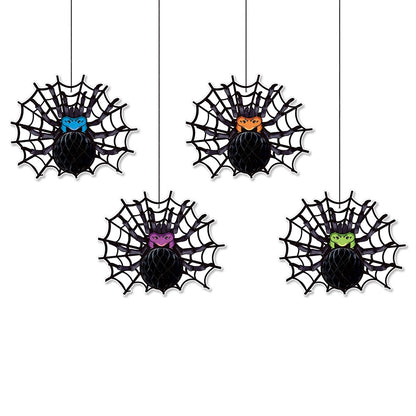 Halloween Decorative Hanging Ornament Spider Bat Honeycomb Ball Pendant 3D Spider Honeycomb Decoration