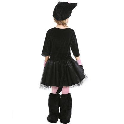 Halloween Animal Costume Cosplay Black and Pink Cat Bow Kids Performance Outfit