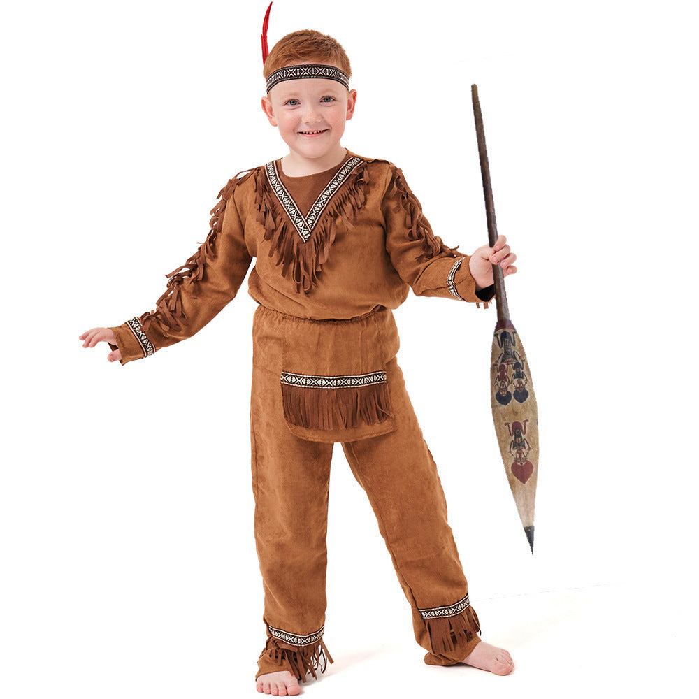 Halloween Costume Aboriginal Children's Male Indian Chief Stage Performance Costume Indigenous Clothing