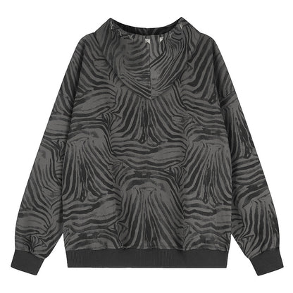 Black gray tiger pattern rivet hooded cardigan for women