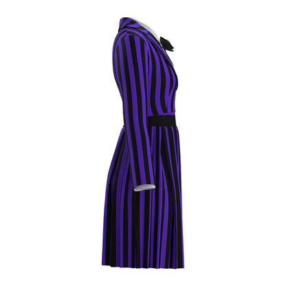 Halloween Cosplay Addams Family Striped Costume Wednesday Wolf Girl Dress Costume