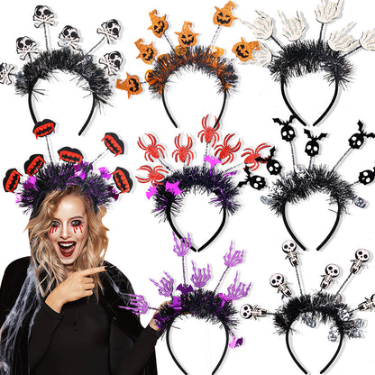 New Halloween Headband with Pumpkin, Spider, and Pom-Pom Design, Radiating Colorful Strips, Fun Party Accessory for Halloween Celebration