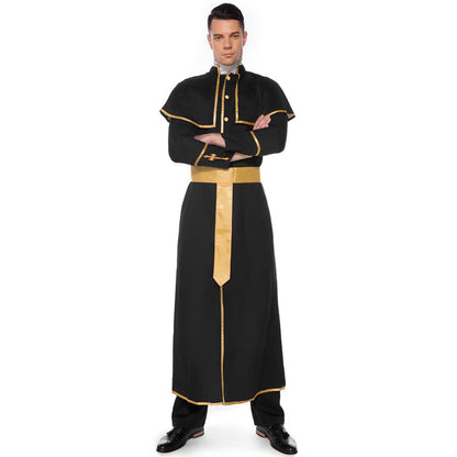 Men's Vintage Black Robe Performance Costume Stage Drama Outfit, Halloween Party Costume, Masquerade Ball Cosplay Clothing