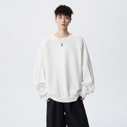 Crewneck Sweatshirt Men Solid Color Fashion Casual Long Sleeve T-Shirt Spring Autumn Street Style Loose Fit Basic Tee