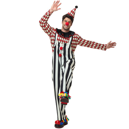 Vintage Checkered Clown Couple Outfits Adult Men and Women Circus Clown Dress Overalls Halloween Costumes