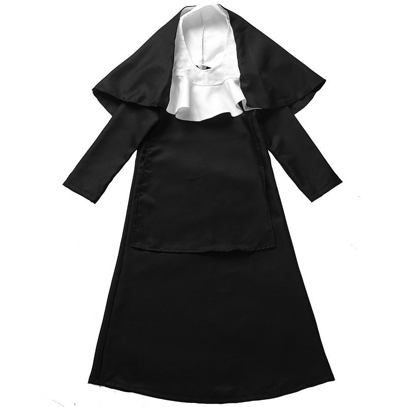 Halloween Children's Black Nun Costume Cosplay Dress for Girls, Fairy Tale Play Performance Outfit