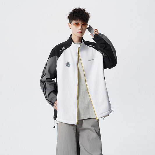 Retro Long Sleeve Hoodie for Men and Women, Spring Couple Loose Stand-Up Collar Open Front Cardigan, College Style Versatile Casual Top