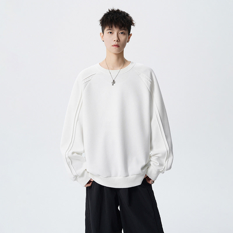 Crewneck Sweatshirt Men Solid Color Fashion Casual Long Sleeve T-Shirt Spring Autumn Street Style Loose Fit Basic Tee