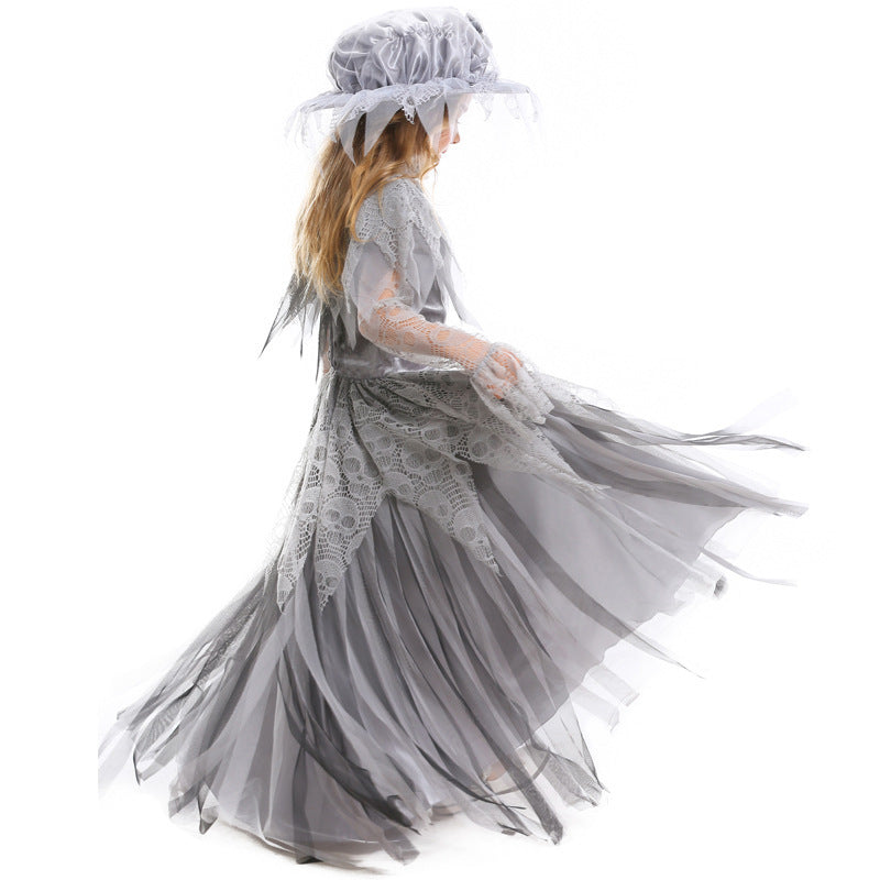 Halloween Ghost Princess Cosplay Skeleton Bride Costume Victorian Era Children's Ball Gown Dress