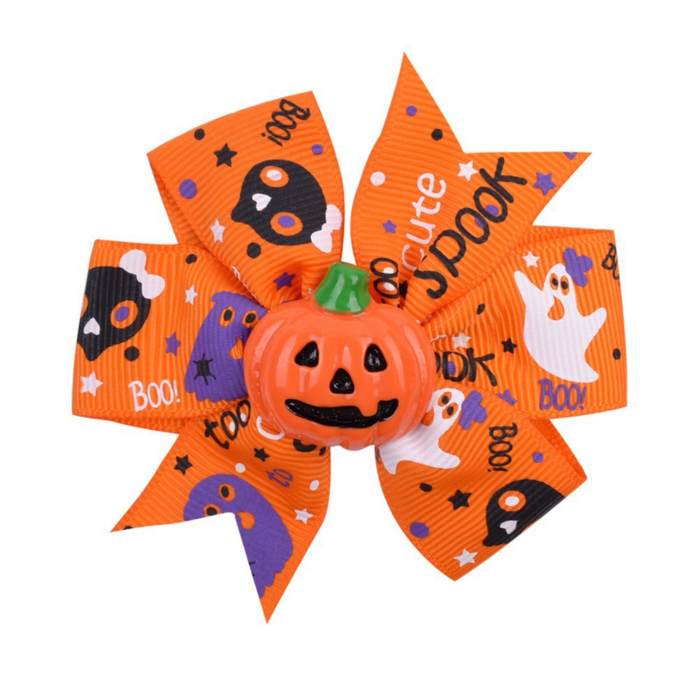 Halloween Accessories Pumpkin Lantern Black Bat Ghost Print Bow One Size Adult Hair Clip