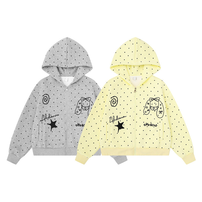 Cute rabbit hooded sweatshirt jacket with polka dots