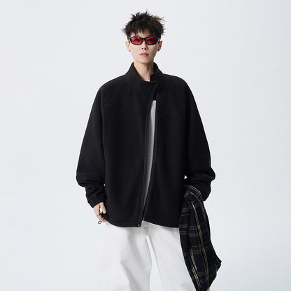 Outdoor Casual Stand Collar Sweatshirt for Men, Loose Fit, Fashionable, Comfortable, Warm, Trendy Solid Color Men's Jacket