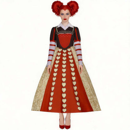 Alice in Wonderland Queen of Hearts Cosplay Costume Royal Style Long Dress Halloween Performance Clothing