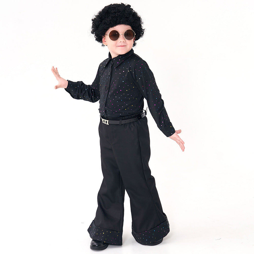 Halloween Boys 70s Disco Sequin Singer Model Fashion Show Retro Hippie Performance Costume