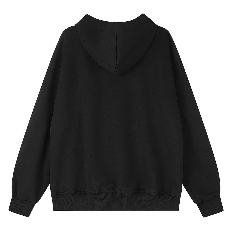 Black sparkling diamond zipper hooded cardigan for women