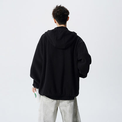 Winter Men's Heavyweight Deconstructed Hoodie Jacket, Streetwear Fashion Hooded Sweatshirt with Open Front Design, Patchwork Couple Hoodie