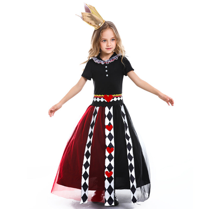 Halloween Costume Girls Fairy Tale Alice in Wonderland Role Play Queen of Hearts Performance Dress