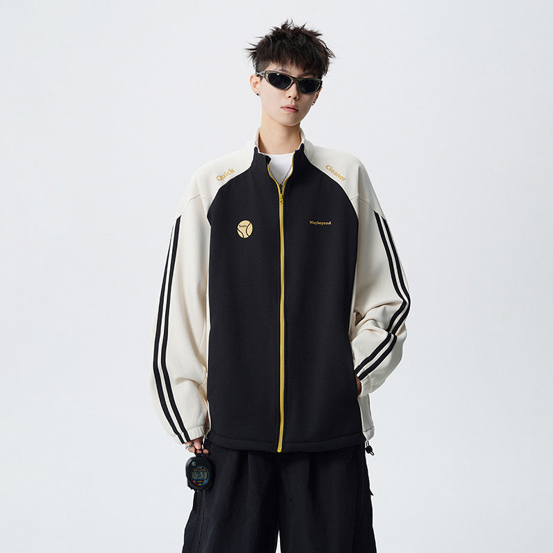 Retro Long Sleeve Hoodie for Men and Women, Spring Couple Loose Stand-Up Collar Open Front Cardigan, College Style Versatile Casual Top