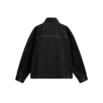 Irregular Slant Neck Short Denim Jacket for Men,  Vintage Loose Fit Style