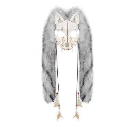 Halloween Carnival Fashion Animal Mask Viking Fox Mask with Faux Fur Headwear COS Werewolf
