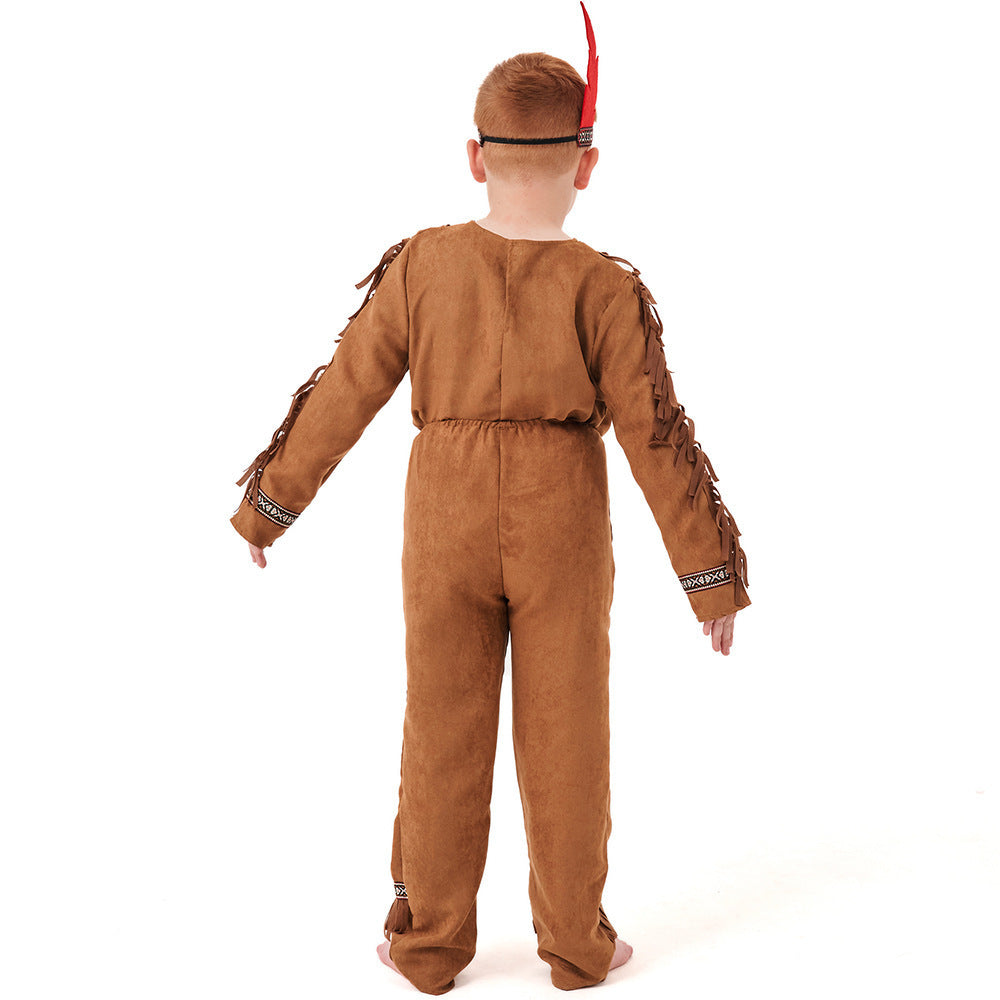 Halloween Costume Aboriginal Children's Male Indian Chief Stage Performance Costume Indigenous Clothing