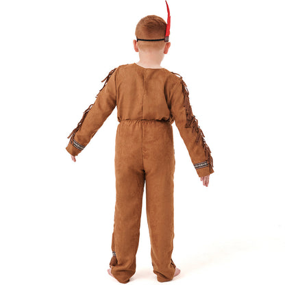 Halloween Costume Aboriginal Children's Male Indian Chief Stage Performance Costume Indigenous Clothing