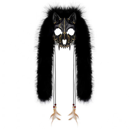 Halloween Carnival Fashion Animal Mask Viking Fox Mask with Faux Fur Headwear COS Werewolf