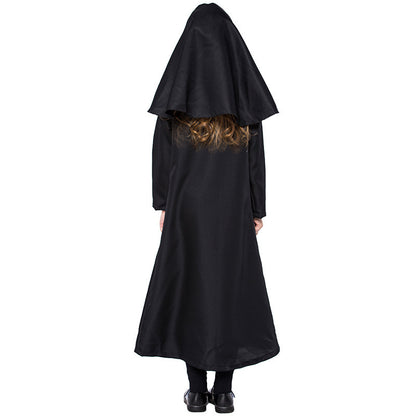 Halloween Children's Black Nun Costume Cosplay Dress for Girls, Fairy Tale Play Performance Outfit
