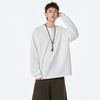 Slim Fit Waffle Knit Henley Neck Long Sleeve T-Shirt Men's Autumn New Casual Versatile Basic Inner Layer Pullover Sweatshirt