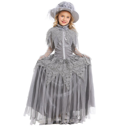 Halloween Ghost Princess Cosplay Skeleton Bride Costume Victorian Era Children's Ball Gown Dress
