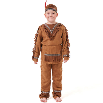 Halloween Costume Aboriginal Children's Male Indian Chief Stage Performance Costume Indigenous Clothing