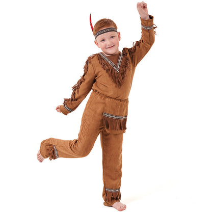 Halloween Costume Aboriginal Children's Male Indian Chief Stage Performance Costume Indigenous Clothing