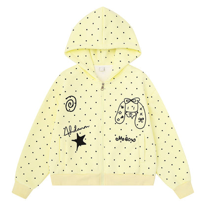 Cute rabbit hooded sweatshirt jacket with polka dots