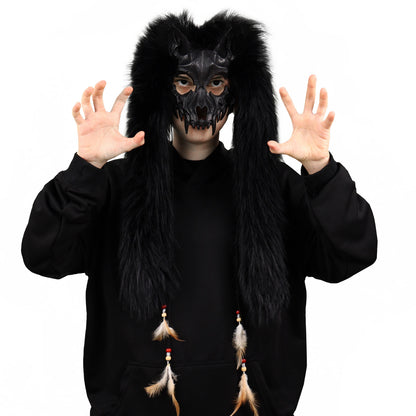 Halloween Carnival Fashion Animal Mask Viking Fox Mask with Faux Fur Headwear COS Werewolf