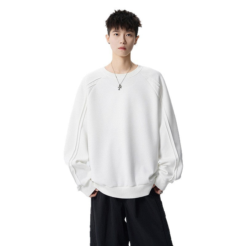 Crewneck Sweatshirt Men Solid Color Fashion Casual Long Sleeve T-Shirt Spring Autumn Street Style Loose Fit Basic Tee