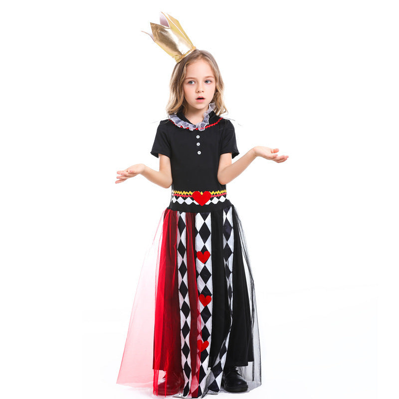 Halloween Costume Girls Fairy Tale Alice in Wonderland Role Play Queen of Hearts Performance Dress
