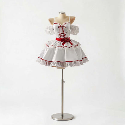 Halloween Cosplay Costume Anna Bella Original Creepy Doll White Mini Dress Role Play Costume