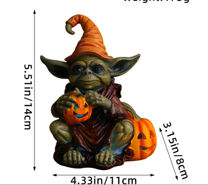 Halloween Pumpkin Holding Sprite Resin Craft Decoration Home Desk Glowing Gnome Figurine Ornament