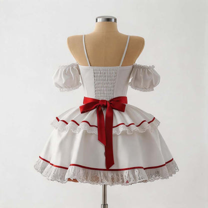 Halloween Cosplay Costume Anna Bella Original Creepy Doll White Mini Dress Role Play Costume