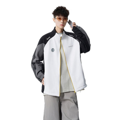 Retro Long Sleeve Hoodie for Men and Women, Spring Couple Loose Stand-Up Collar Open Front Cardigan, College Style Versatile Casual Top