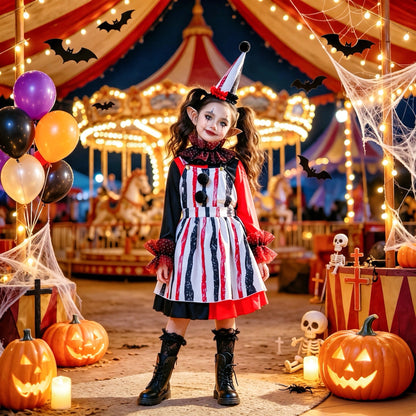 Halloween Children's Clown Costume Cosplay Vintage Party Outfit Stage Children's Drama Performance Dress